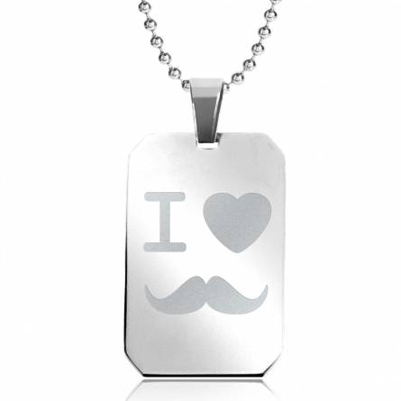 Halsketten stahl I love Moustache rechteck kugelkette