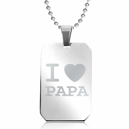 Halsketten stahl I love Papa rechteck kugelkette