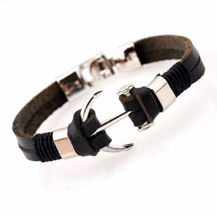 Man leather Jean ancre black bracelet