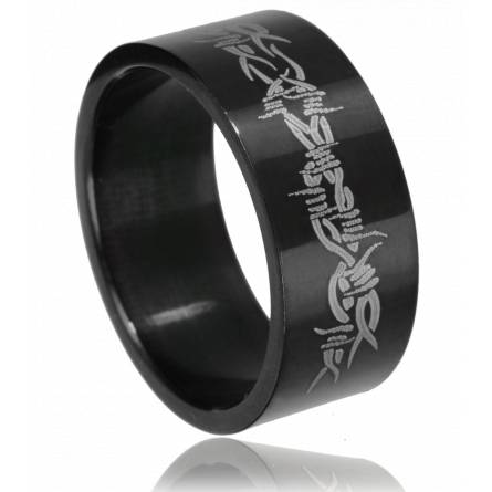 Man ring steel black barbed