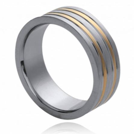 Man ring steel golden plated double line