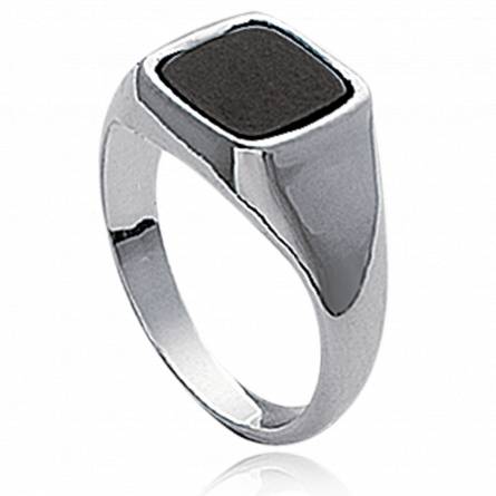 Man silver Lévitation onyx  square black ring