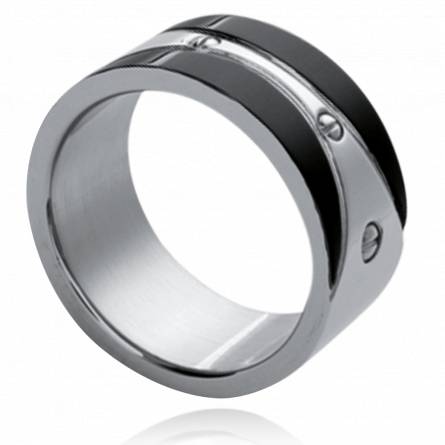 Man stainless steel Ruthénium 2 black ring