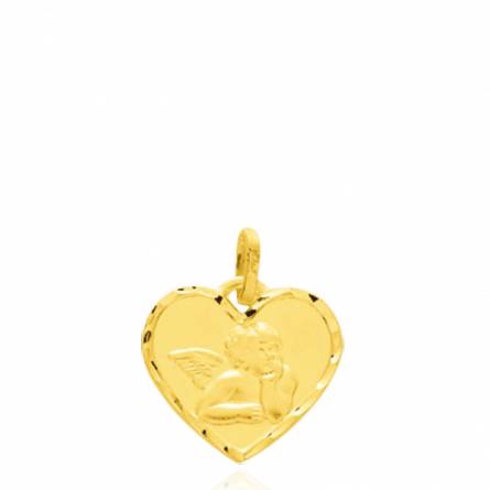 Medaille or jaune ange coeur