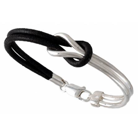 Naval Leather And Silver Bracelet