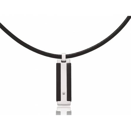 Necklace man steel and leather black diamond 2