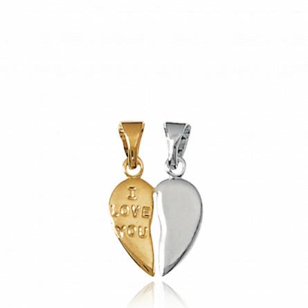 Pendentif Coeur Fendu l Love You bi-color petit