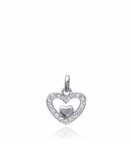 Pendentif Coeur Incrusté Rhodié