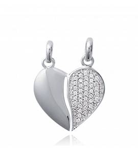 Pendentif Coeurs Partagés Rhodié