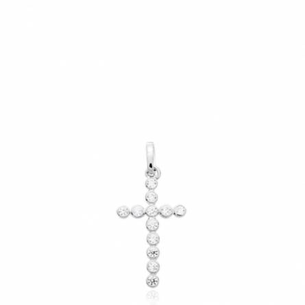 Pendentif Croix or blanc et zirconium