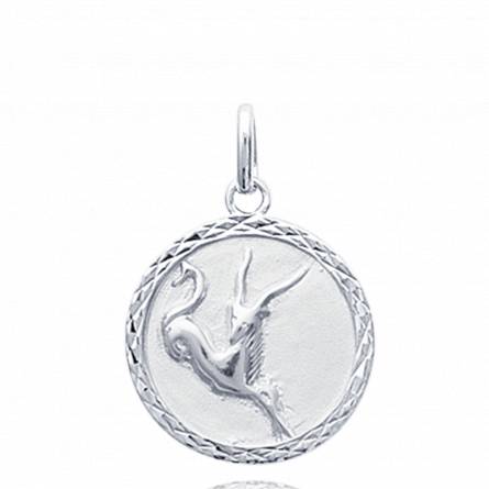 Pendentif médaillon argent rhodié capricorne