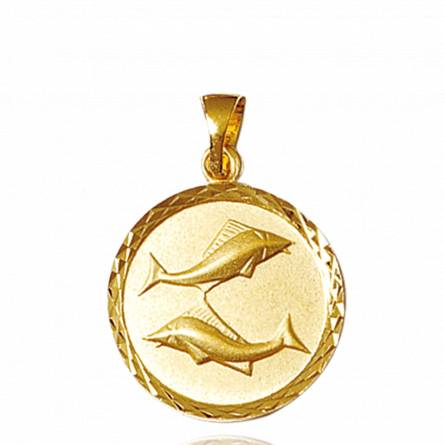 Pendentif médaillon plaqué or poisson