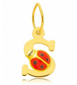 Pendentif or lettre S Coccinelle