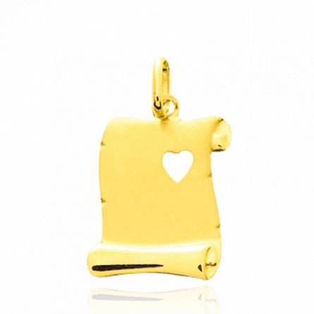 Pendentif parchemin or jaune et coeur