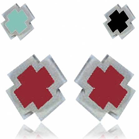 Pendientes hombre plata Minimaliste  rojo