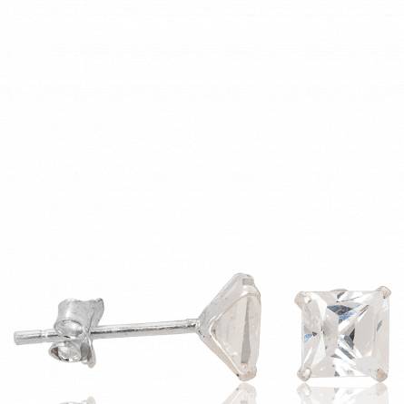 Pendientes mujer plata Sigma cuadrado blanco