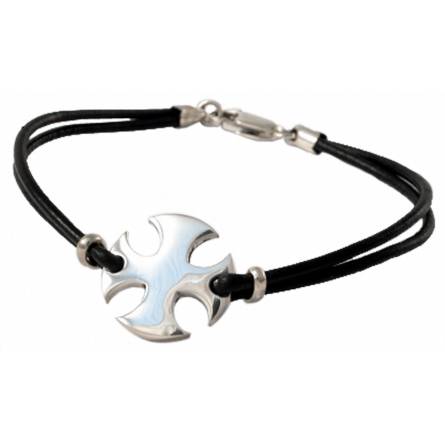 Pulsera hombre piel Templiers Croix de Malte negro