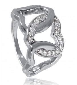 Silver entwined hearts ring