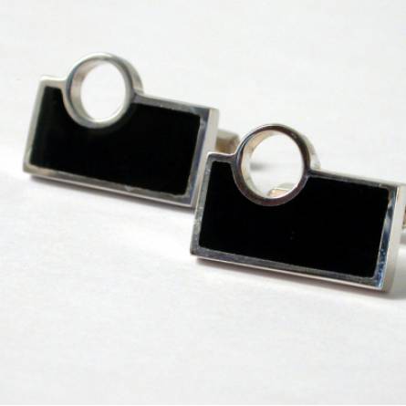 Silver Round Art Déco Resin Cuff Link