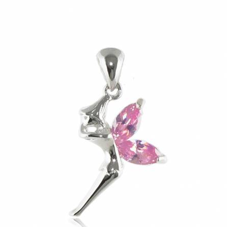 Silver winged fairy pink pendant