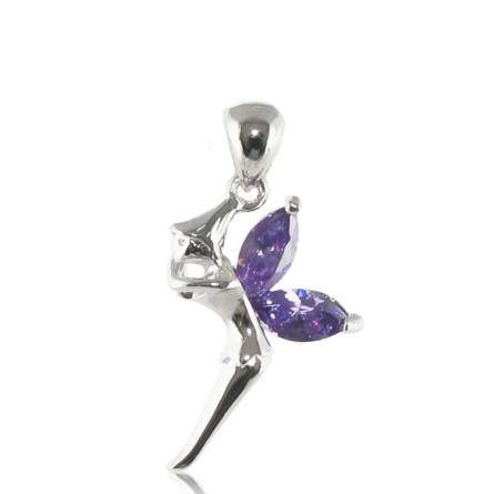Silver winged fairy purple pendant
