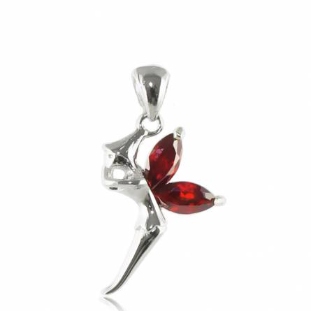 Silver winged fairy red pendant