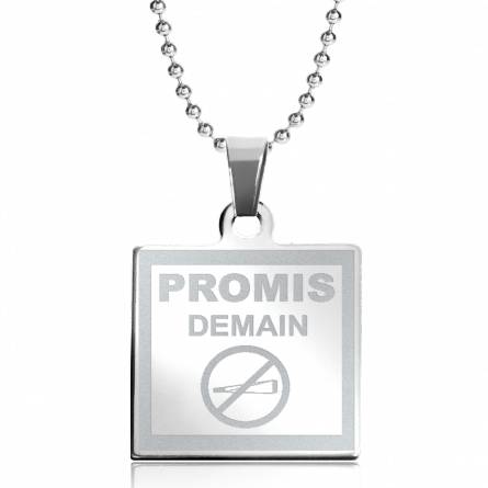 Stainless steel J’arrête De Fumer le Petard square necklace