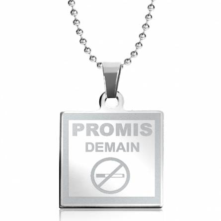 Stainless steel J’arrête De Smoke square necklace