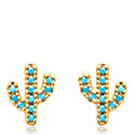 Woman gold plated Cactus turquoise earring