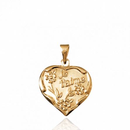 Woman gold plated Je t'aime fleuri hearts pendant