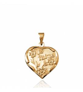 Woman gold plated Je t'aime fleuri hearts pendant