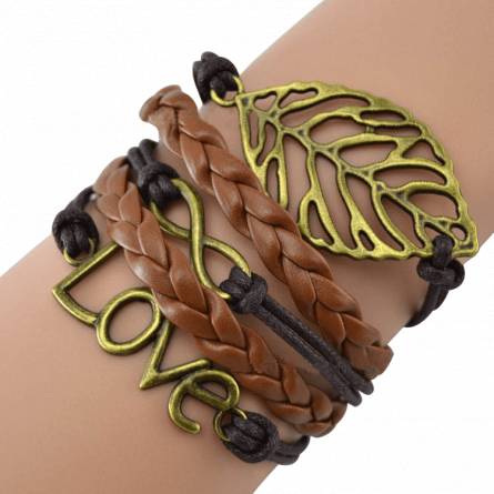 Woman imitation leather Love infinity brown bracelet
