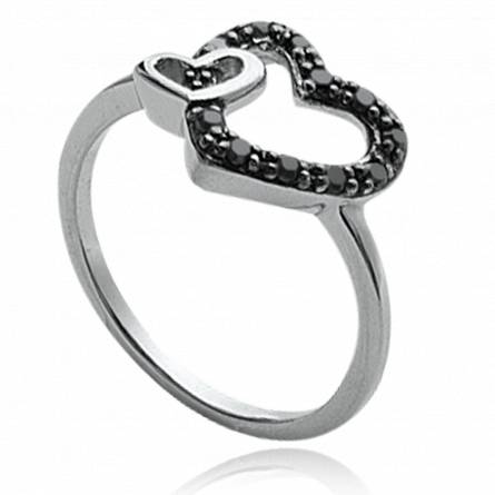 Woman silver Amoureusement votre hearts black ring