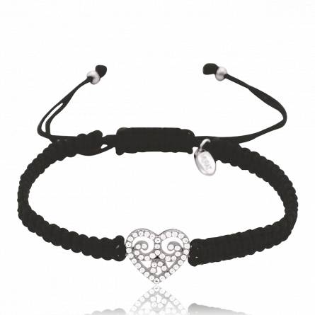 Woman silver Coeur Envouté hearts black bracelet
