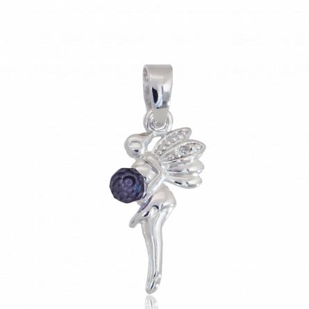 Woman silver  fée annonciatrice fairies purple pendant