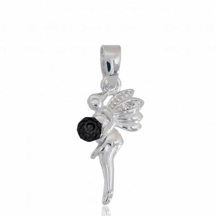 Woman silver Fée black peas fairies black pendant