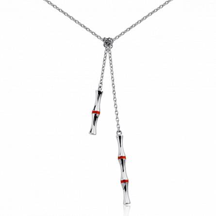 Woman silver Ligne Bamboo  red necklace