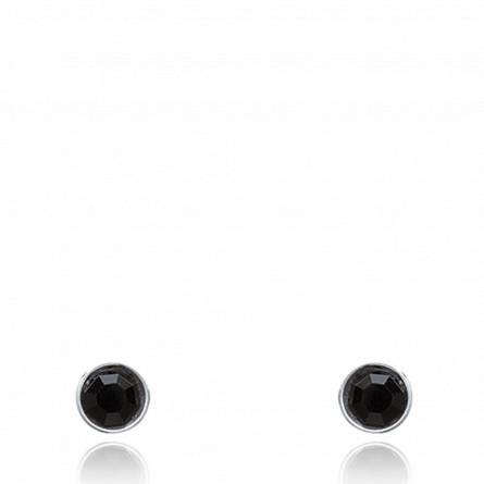 Woman silver Lune 3 circular black earring