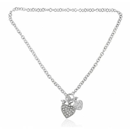 Woman silver metal Double hearts necklace