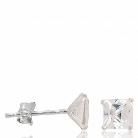 Woman silver Sigma square white earring