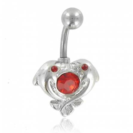 Woman stainless steel Dauphin hearts red piercing