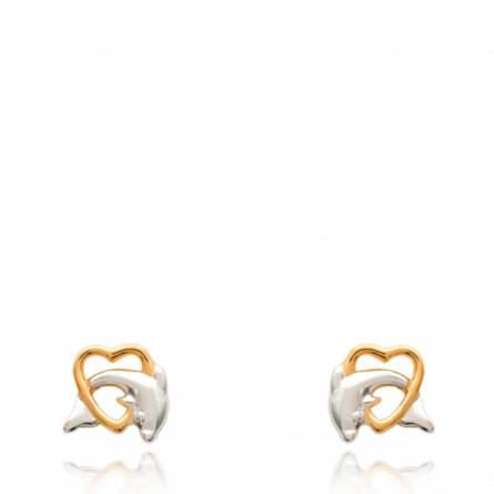 Boucles d'oreilles Coeur de Dauphin bi-color