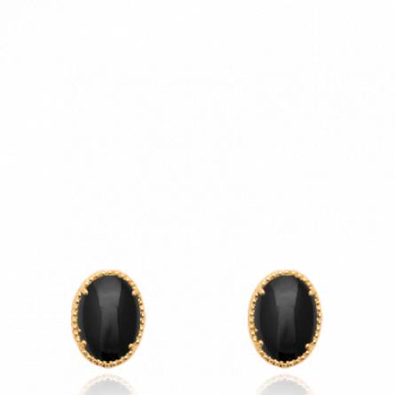 Boucles d'oreilles femme plaqué or Afirati ronde noir