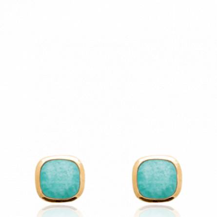 Boucles d'oreilles femme plaqué or Belicha carrée turquoise