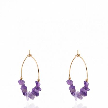 Boucles d'oreilles femme plaqué or Claes créoles violet