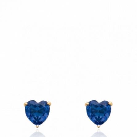 Boucles d'oreilles femme plaqué or Dine coeur bleu