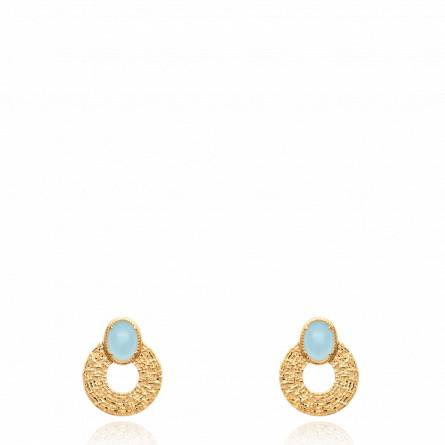 Boucles d'oreilles femme plaqué or Diony ronde bleu