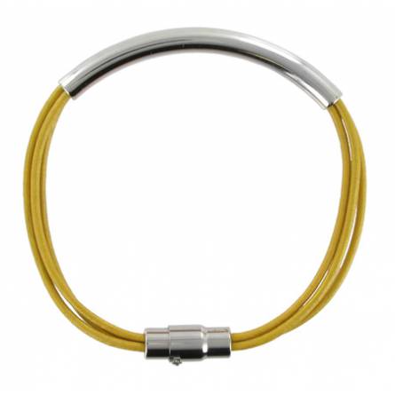 Bracelet 3 brins cuir jaune tube acier
