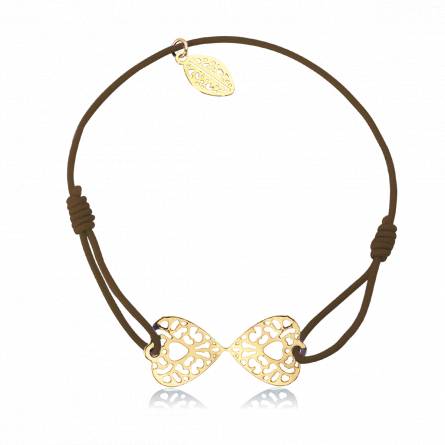 Bracelete feminino metal dourado Ducatys rendas marrom