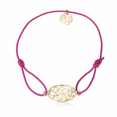 Bracelete feminino metal dourado Floralys rendas rosa